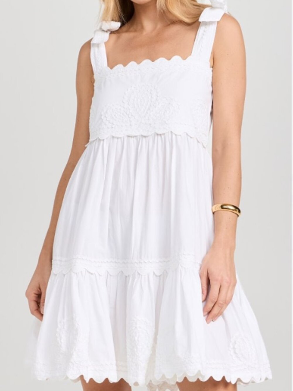 Juliet Dunn Poplin Tie Shoulder Sundress Womans 2 US 6/8 Embroidered Applique